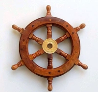 Wooden Wall Decore Hanging Its center is fitted with a golden brass hub - 12inch, Wooden, Ship Wheel, Pack of 1